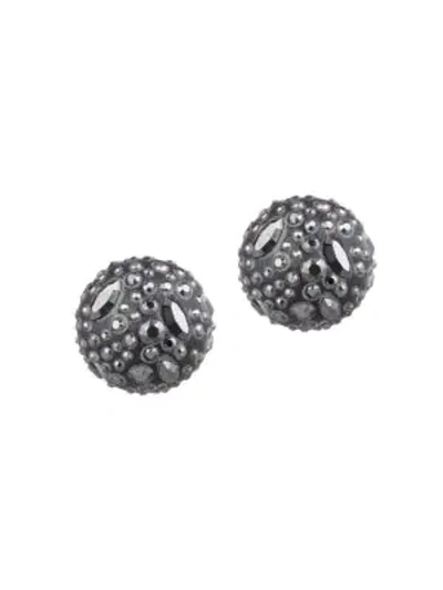 Shop Alexis Bittar Noir Dust Ruthenium-plated, Crystal & Lucite Sphere Clip-on Earrings In Black