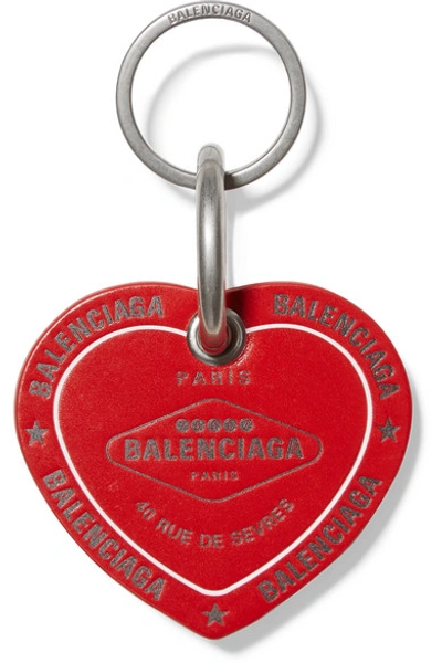 Shop Balenciaga Casino Printed Leather Keychain In Red