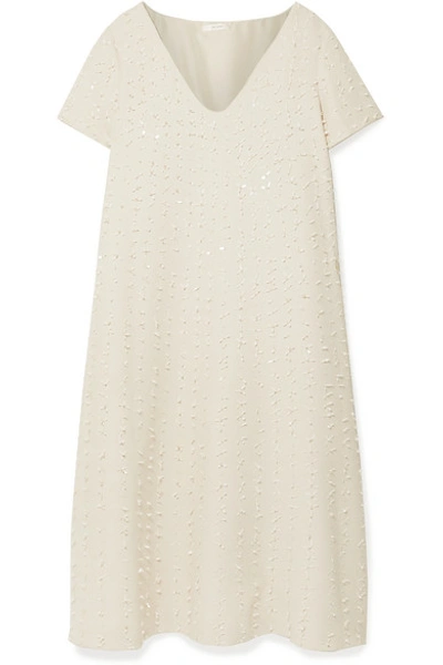 Shop The Row Mattei Embellished Wool And Silk-blend Crepe Midi Dress In Ivory