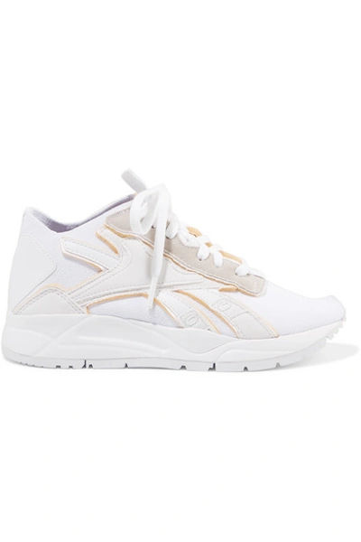 Shop Victoria Beckham Bolton Stretch-knit, Leather And Suede Sneakers In White