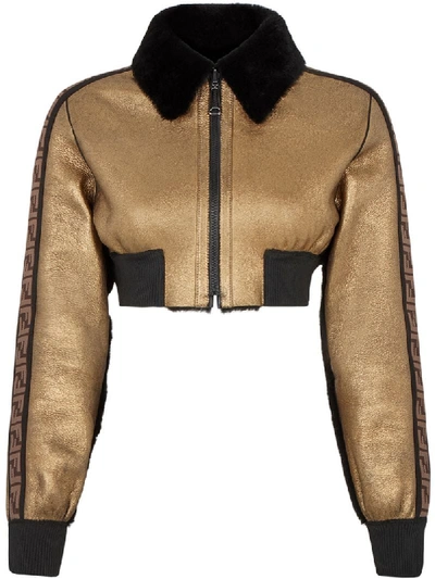 Shop Fendi Reversible Shearling Bomber Jacket In Gold