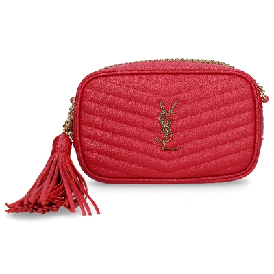 Shop Saint Laurent Women Shoulderbag Lou Mini Bag Calfskin Logo Gold Red