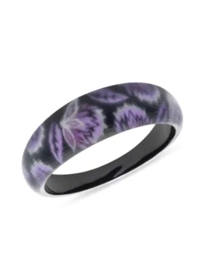 Shop Alexis Bittar Medium Tapered Dark Floral Lucite Bangle Bracelet In Purple