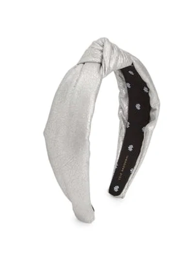 Shop Lele Sadoughi Faux-leather Knot Headband In Silver