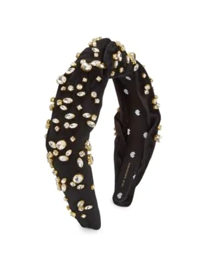 Shop Lele Sadoughi Women's Jeweled Velvet Knot Headband In Black