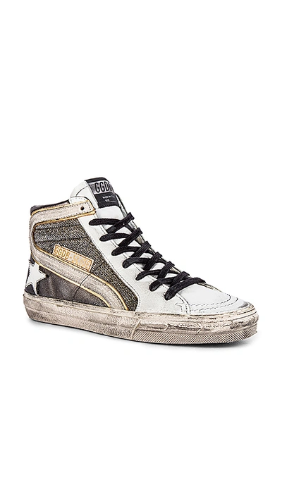 Shop Golden Goose Sneakers Slide In Gray,white. In Gun Metal, Shimmer & White