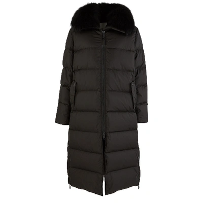 Shop Yves Salomon Long Parka With Fox Fur Hood In Noir