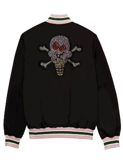 Shop Palm Angels X Icecream Skull Varsity Jacket Black
