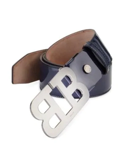 Shop Bally Mirror B Leather Belt In Ink Blue