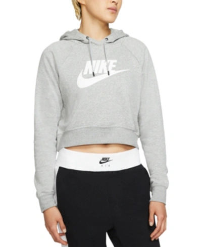 Shop Nike Women's Sportswear Essential Cropped Hoodie In Dark Grey Heather/white