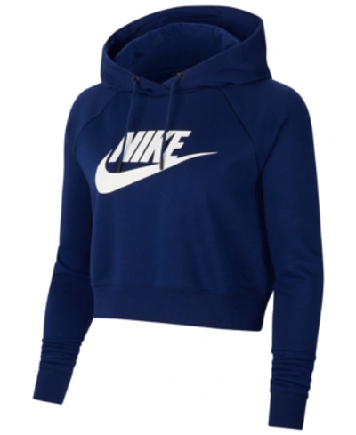 Shop Nike Sportswear Essential Cropped Hoodie In Blue Void/white