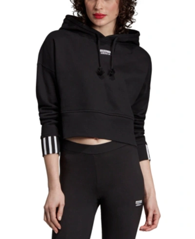 Shop Adidas Originals Vocal Cotton Cropped Hoodie In Black