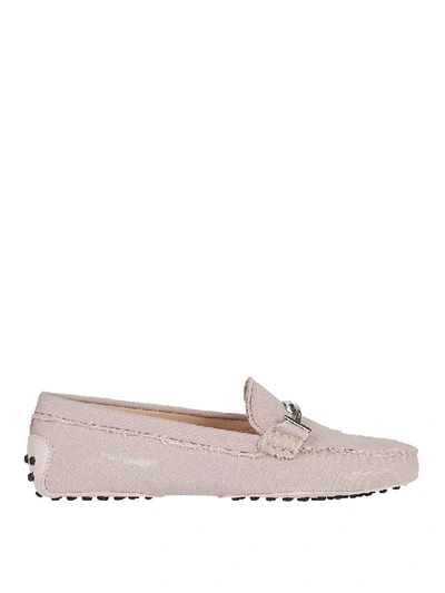 Shop Tod's Double T Worn Out Pink Canvas Loafers In Grey