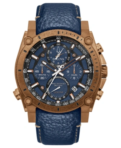 Shop Bulova Men's Champlain Precisionist Blue Leather Strap Watch 46.5mm