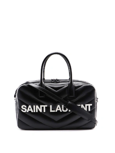 Shop Saint Laurent Miles Quilted Leather Bowling Bag In Black