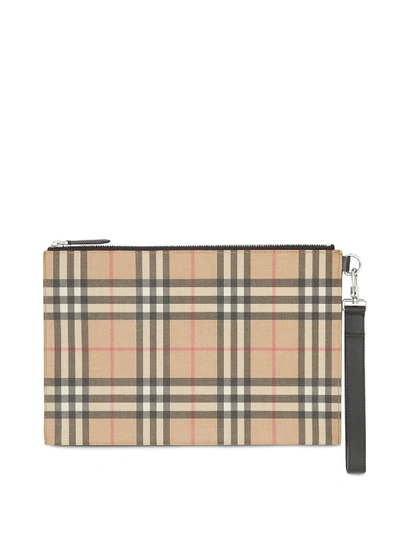 Shop Burberry Vintage Check E-canvas Pouch In Brown