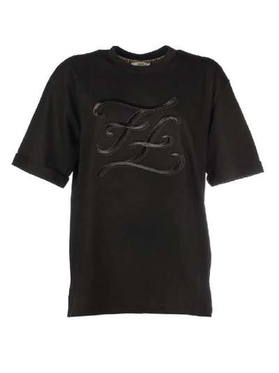 Shop Fendi Embroidered T-shirt In Black