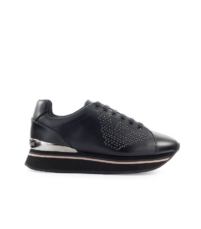 Shop Emporio Armani Black Silver Sneaker