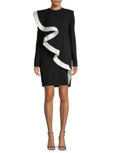 Shop Givenchy Ruffle Wool Shift Dress In Black White
