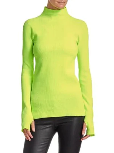 Shop Helmut Lang Neon Ribbed Mockneck Sweater In Plastic Green