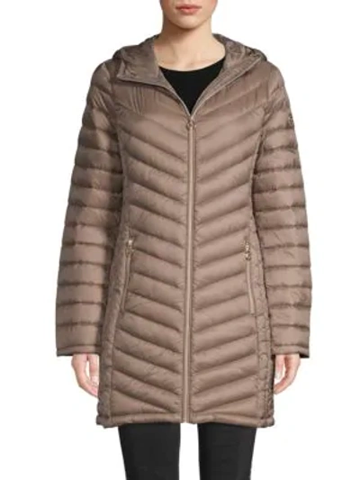 Shop Michael Michael Kors Packable Down Puffer Coat In Taupe