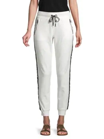 Shop Karl Lagerfeld Tapered Logo Jogging Pants In Soft White
