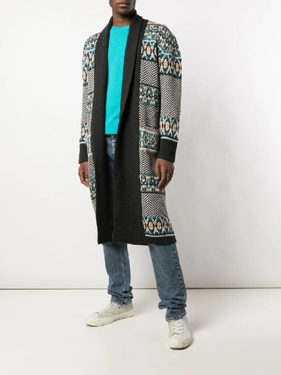 Shop Alanui Multicolor Men's Abstract Pattern Long Wool Cardigan In Black