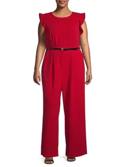 Shop Calvin Klein Collection Plus Flutter-sleeve Roundneck Jumpsuit In Red