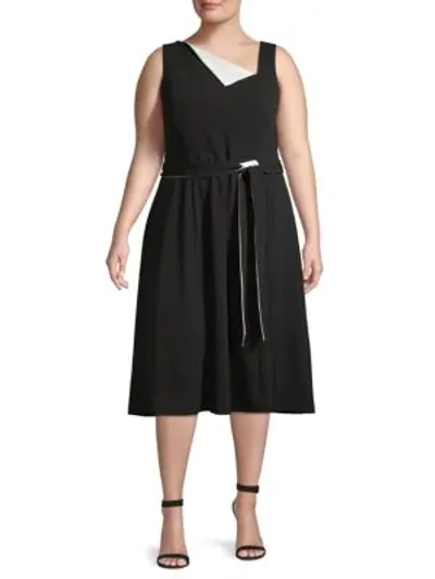 Shop Calvin Klein Collection Plus Tie-waist Sleeveless Dress In Black Cream