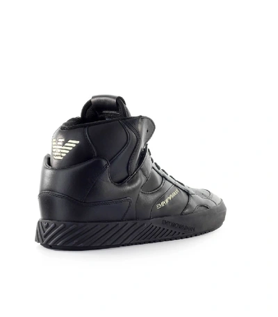 Shop Emporio Armani Black Leather High Sneaker