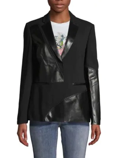 Shop Versace Topstitched Peak Lapel Jacket In Black