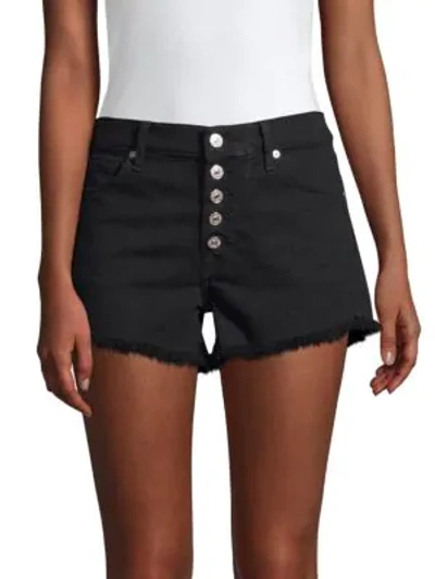 Shop 7 For All Mankind Mid-rise Cut-off Denim Shorts In Pitch Black