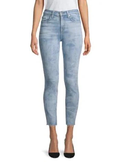 Shop 7 For All Mankind Roxanne High-waist Cut Hem Jeans In Light Blue