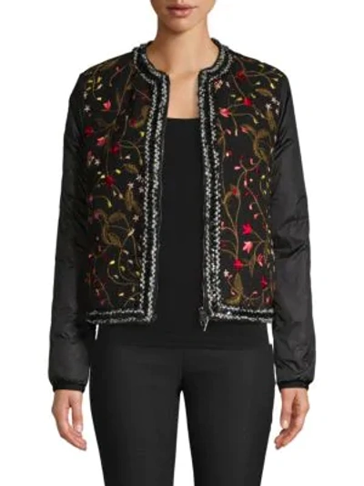 Shop Giambattista Valli Floral Embroidered Full-zip Jacket In Black