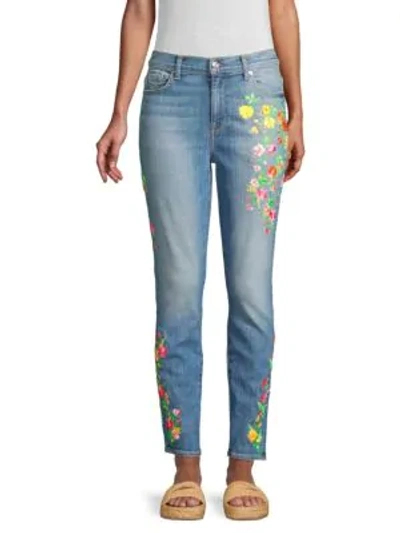 Shop 7 For All Mankind High-rise Embroidered Floral Skinny Ankle Jeans In Vintage Parker