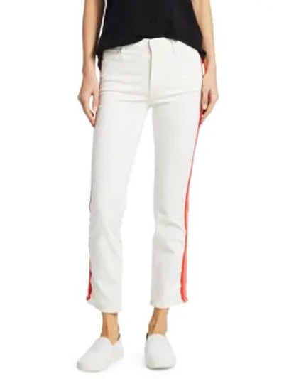 Shop Mother The Dazzler Mid-rise Crop Straight-leg Racing Stripe Jeans In Whipping The Cream