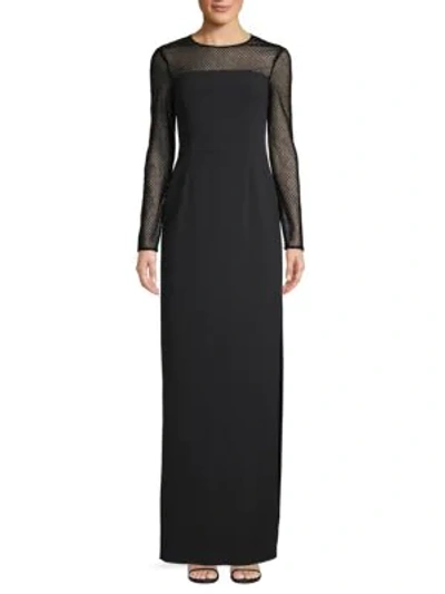 Shop Escada Long-sleeve Illusion Column Gown In Black