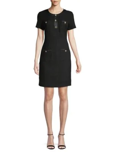 Shop Karl Lagerfeld Cotton-blend Mini Sheath Dress In Black