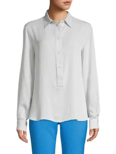 Shop Giorgio Armani Long-sleeve Silk Top In Light Blue
