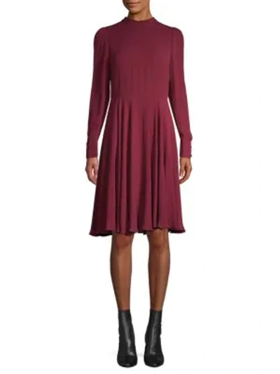 Shop Valentino Mockneck Silk Knee-length Dress In Cassis