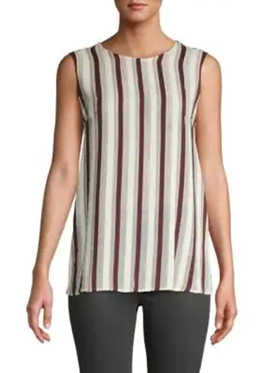 Shop Brunello Cucinelli Striped Silk Top In Brown White