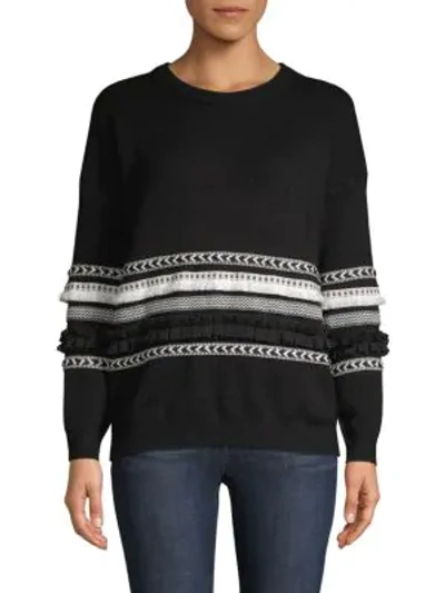 Shop Allison New York Roundneck Trimmed Sweater In Black