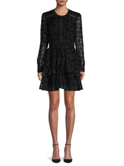 Shop Allison New York Ruffle-trimmed Velvet Mini Dress In Black