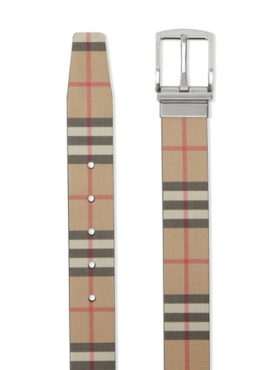 Shop Burberry Reversible Vintage Check E-canvas And Leather Belt In Brown