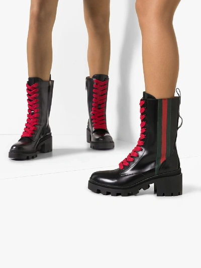 Shop Gucci Black Web Stripe 40 Lace-up Boots