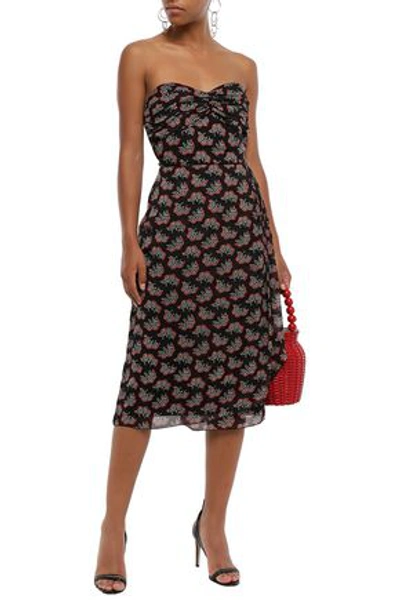 Shop Anna Sui Woman Strapless Draped Printed Georgette Dress Black