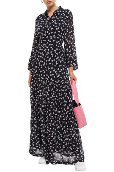 Shop Ganni Rometty Floral-print Georgette Maxi Shirt Dress In Midnight Blue