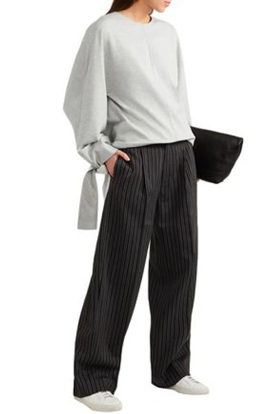 Shop Victoria Victoria Beckham Cutout Mélange Cotton-blend Jersey Sweatshirt In Light Gray