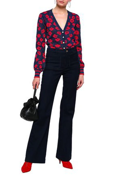 Shop Baum Und Pferdgarten Floral Jacquard-knit Cardigan In Navy