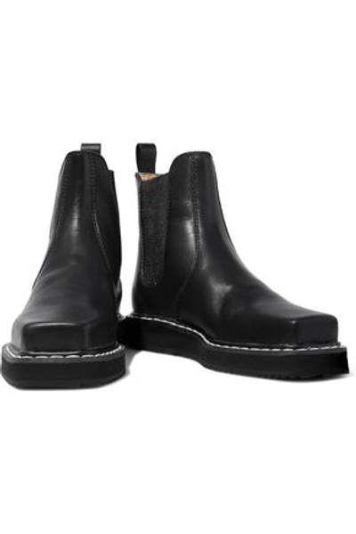 Shop Jil Sander Navy Woman Leather Platform Ankle Boots Black
